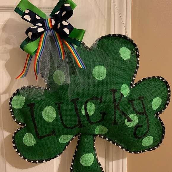 Shamrock St.Patrick’s burlap door hanger holiday - Picture 2 of 5